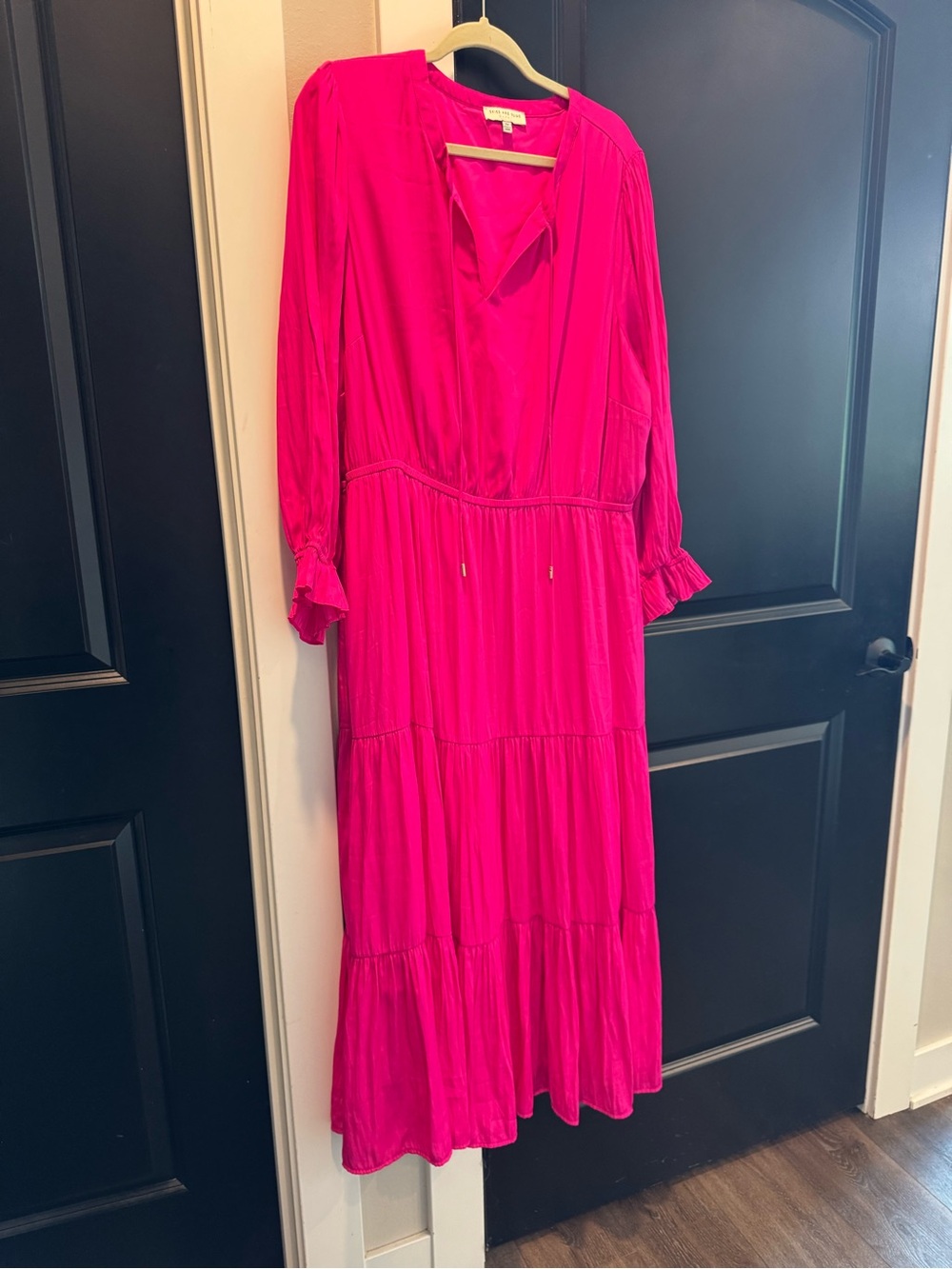 Skies Are Blue Bright Pink Tiered Long Sleeve Maxi Dress Women’s Size 2X